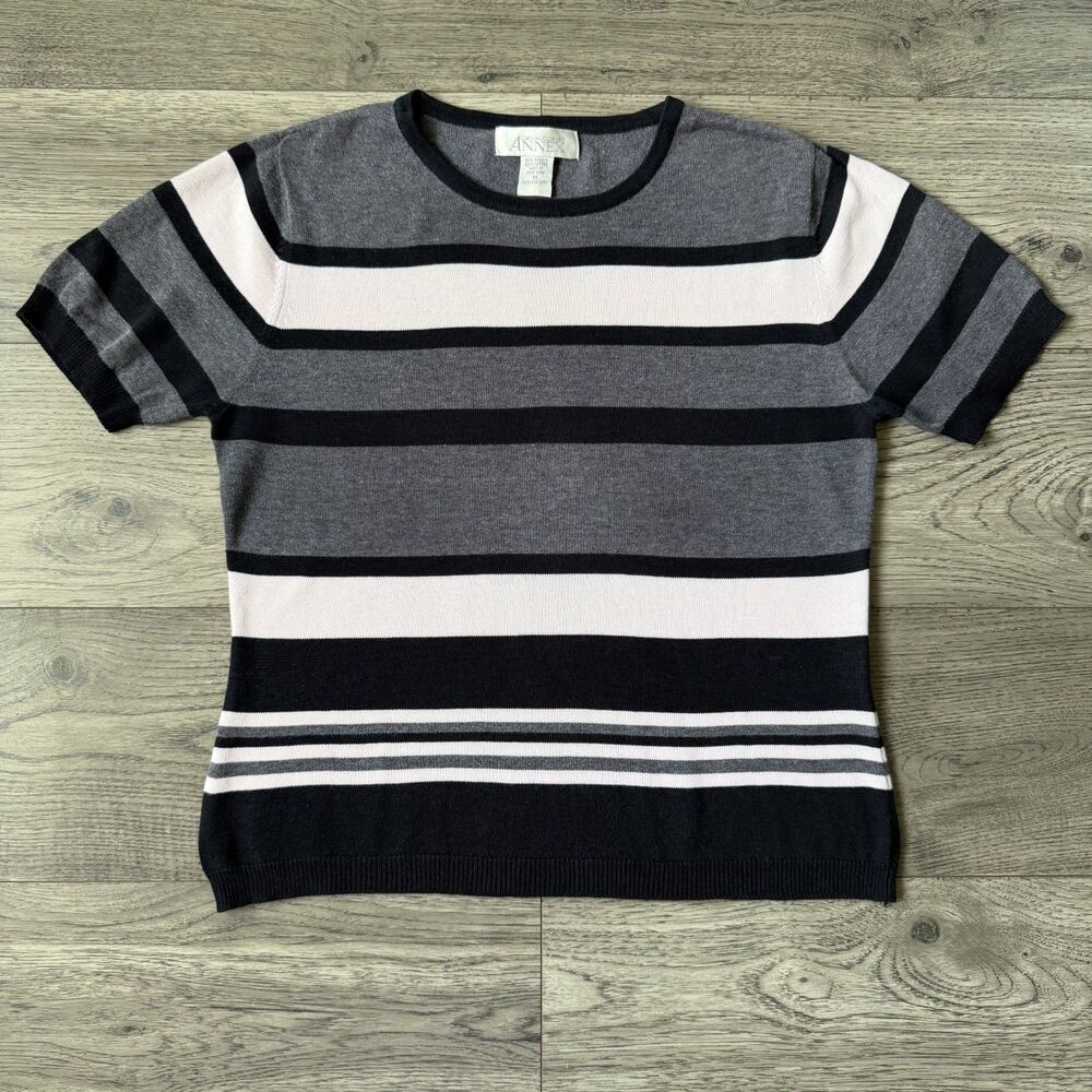 Vintage 90s Casual Corner Annex Striped Short Sleeve Sweater Top - Size Medium